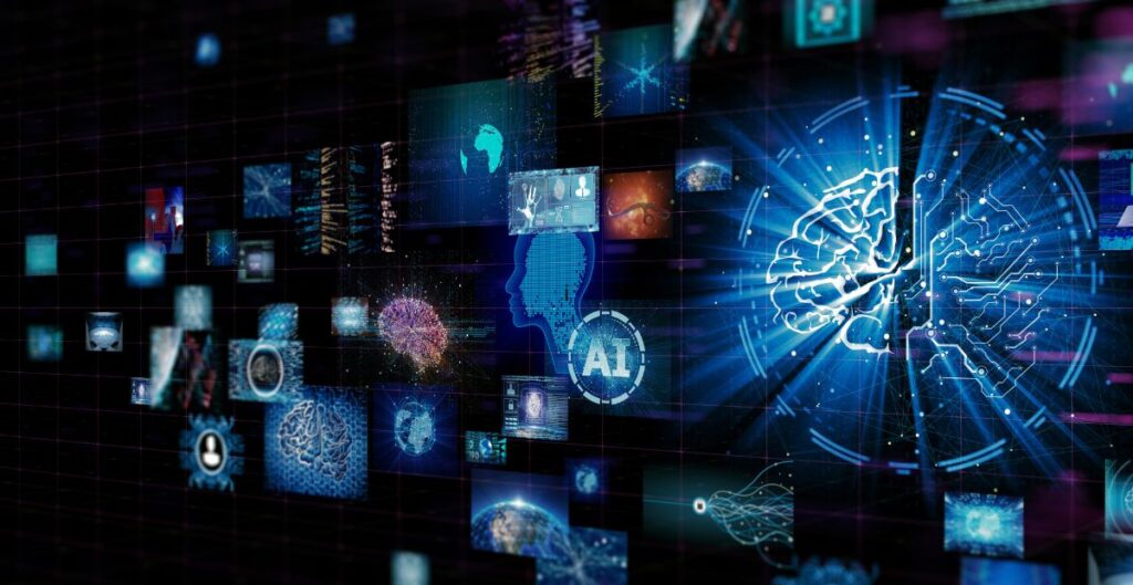 Ilustração de inteligência artificial e transformação digital impactando diferentes setores da economia